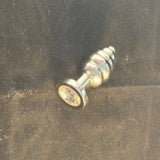 CHROME RIBBED SMALL PLUG WITH CLEAR GEM